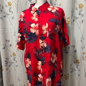 Red Floral Button-Up Shirt